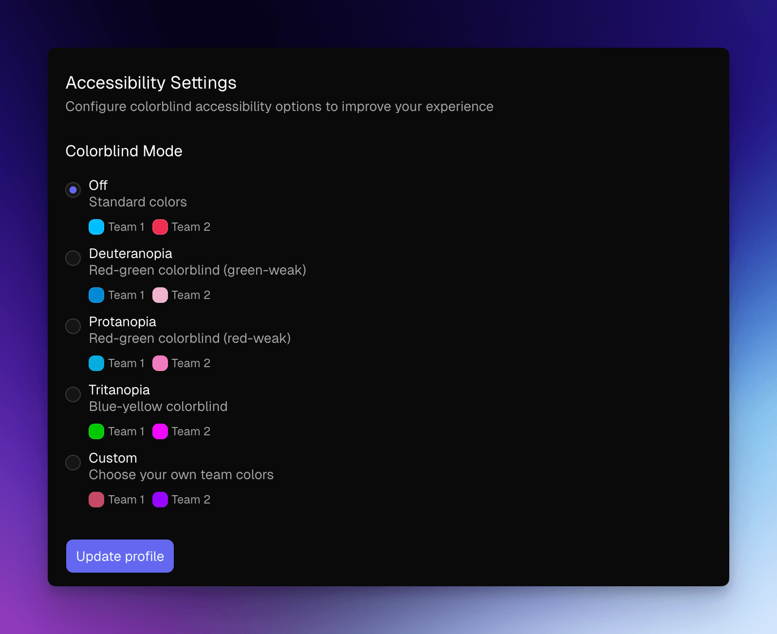 Accessibility Settings - Colorblind Mode